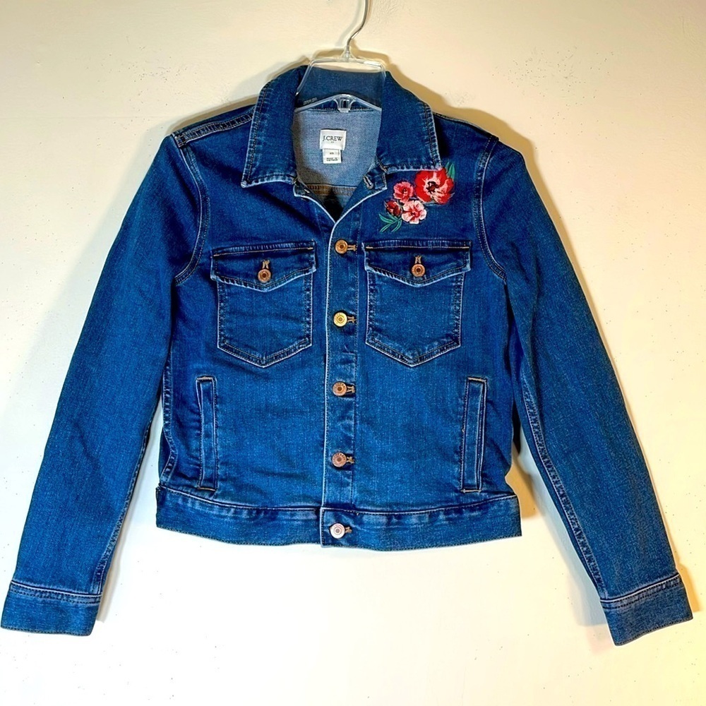 J. Crew Floral Embroidered Denim Jacket. XS.